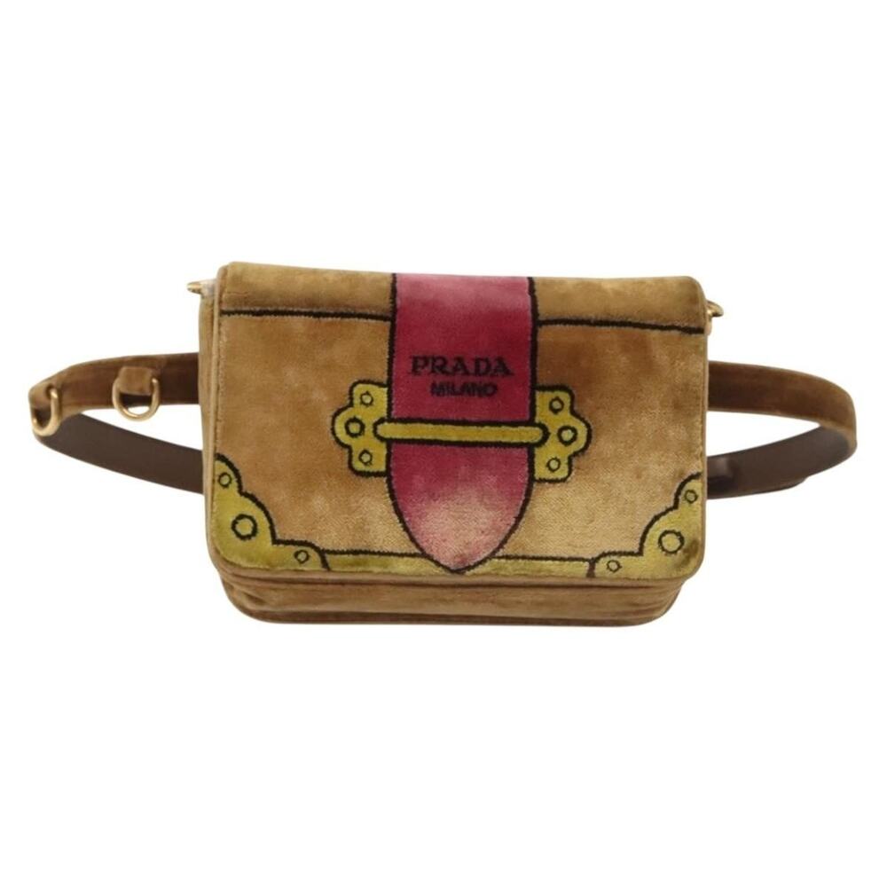 Prada Chain Kaye Shoulder Bag Velor Beige
